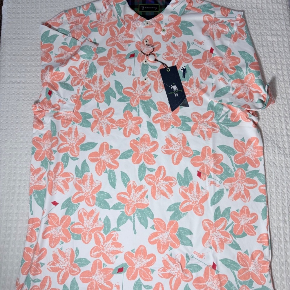 William Bill Murray Golf Shirt NWT Sz Lg Orange & Teal Polo
